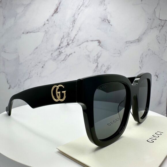 New Gucci Sunglasses Black Gold Square - Picture 4 of 16
